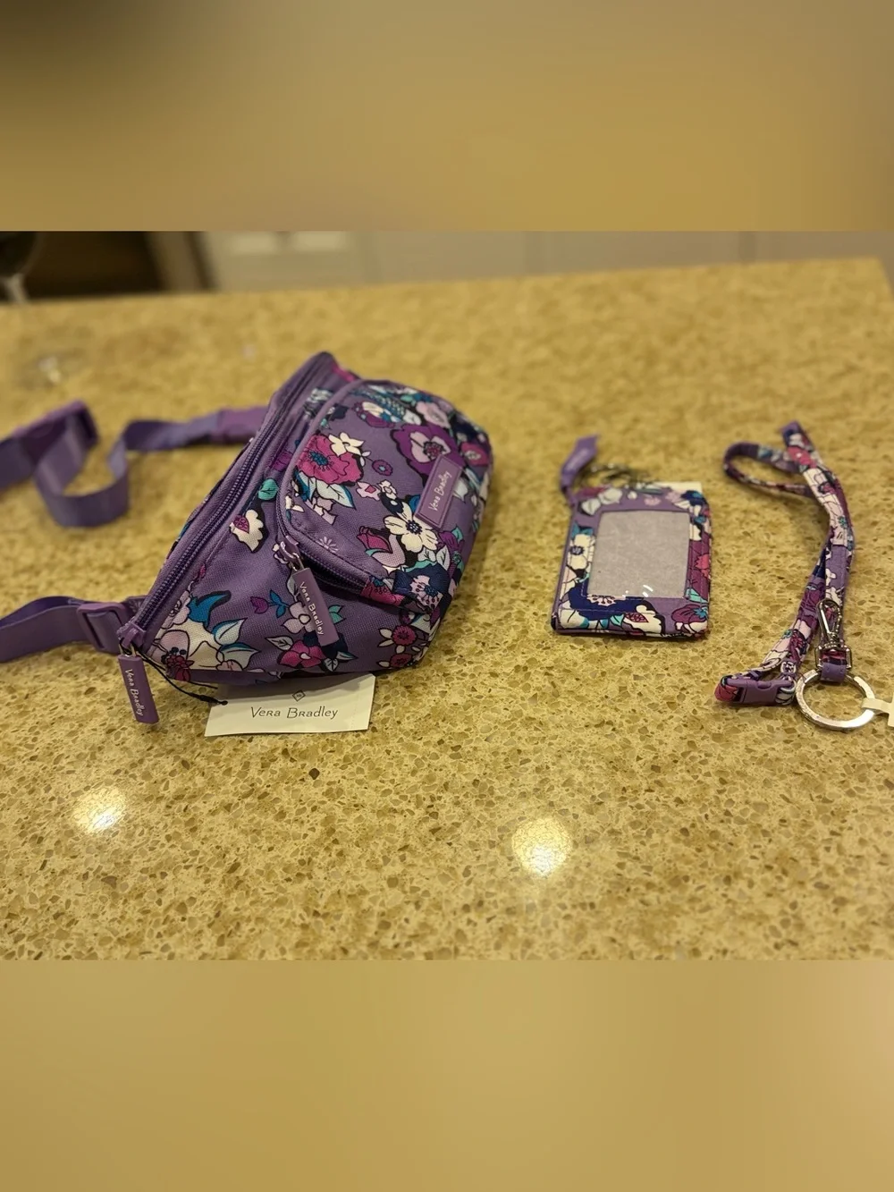 Vera Bradley Purple Floral Kids Belt Bag with ID Holder and Lanyard